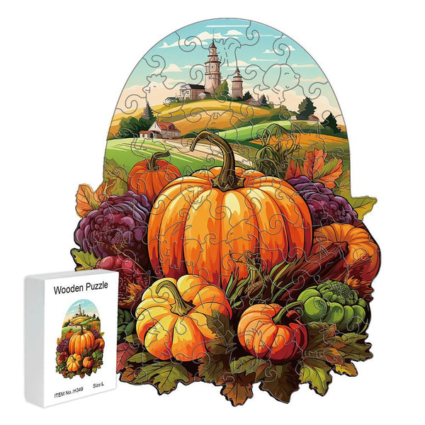 Elosung Harvest Pumpkins Wooden Puzzle Vegetable And Fruit Design Home Decor Educational Toy Size L Puzzles