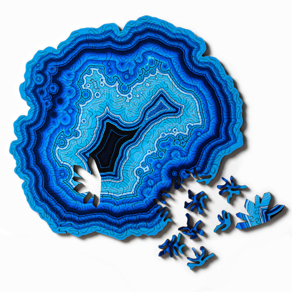 Blue Algorithmic Agate Jigsaw Puzzle 164 Unique Wooden Pieces Puzzles