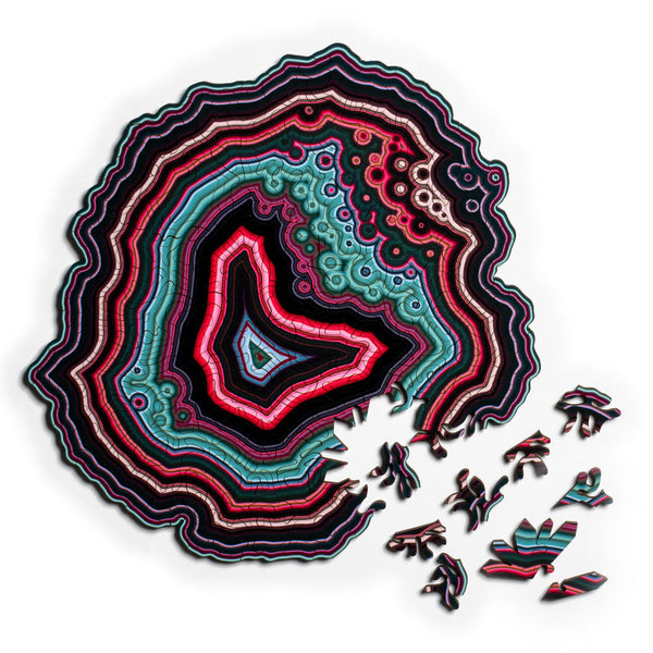 Black And Red Algorithmic Agate Jigsaw Puzzle 164 Unique Wooden Pieces For Adults Puzzles