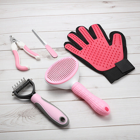 Pink 5 Piece Pet Grooming Kit Cat & Dog Brushes Nail Clippers More Dog Grooming