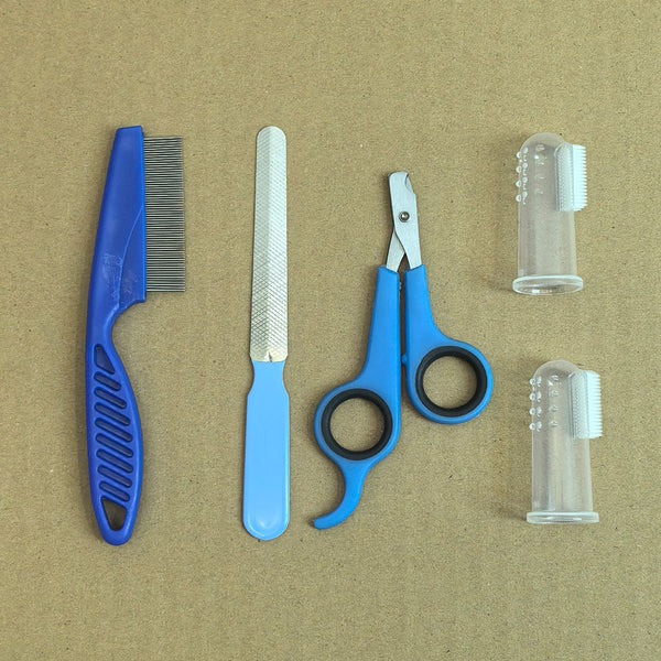 Blue 8 Piece Pet Grooming Tool Set Brushes Nail Clippers & More Dog Grooming