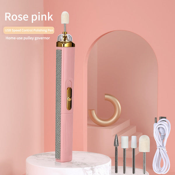 Pink Mini Electric Nail Polisher With Usb Charging And 5 Grinding Heads Electric Files & Tools