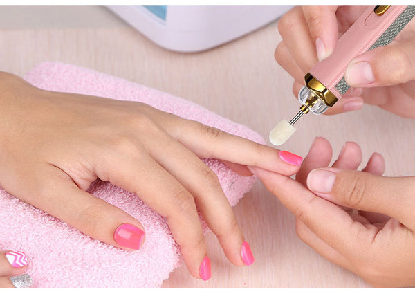 Pink Mini Electric Nail Polisher With Usb Charging And 5 Grinding Heads Electric Files & Tools