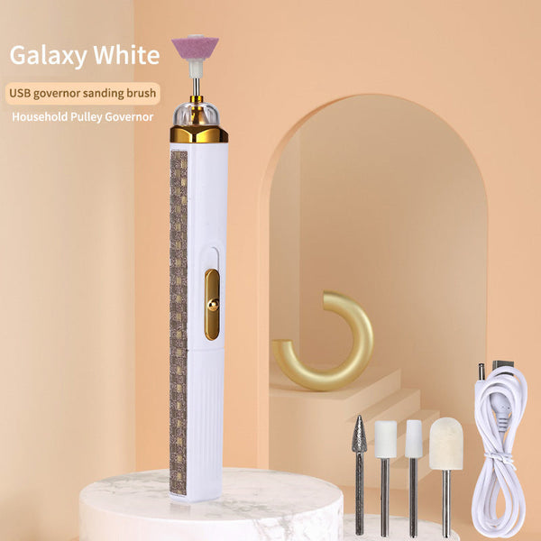 White Mini Electric Nail Polisher Usb Charging With 5 Grinding Heads Electric Files & Tools