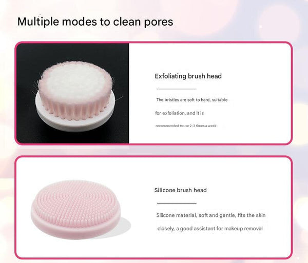 Pink Rechargeable Facial Cleansing Brush Kit With 4 Heads & Charging Dock Facial Cleansing Devices