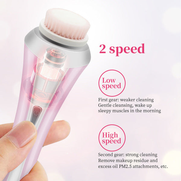 Green Rechargeable Facial Cleansing Brush Kit With 4 Heads And Charging Dock Facial Cleansing Devices