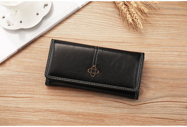 Black Classic Long Bifold Wallet For Women Large Capacity Card Holder Organizer Wallets