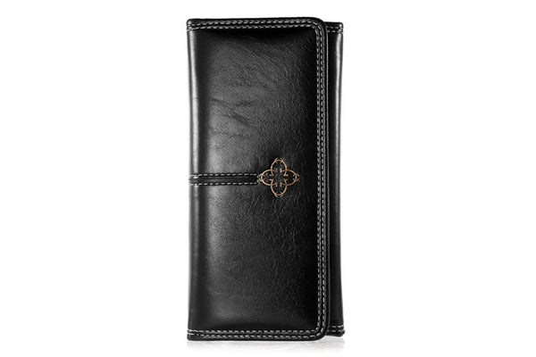 Black Classic Long Bifold Wallet For Women Large Capacity Card Holder Organizer Wallets