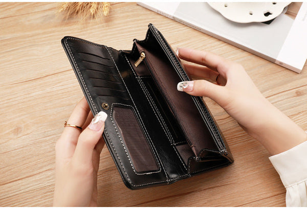 Black Classic Long Bifold Wallet For Women Large Capacity Card Holder Organizer Wallets