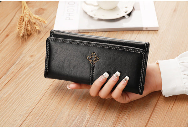 Black Classic Long Bifold Wallet For Women Large Capacity Card Holder Organizer Wallets