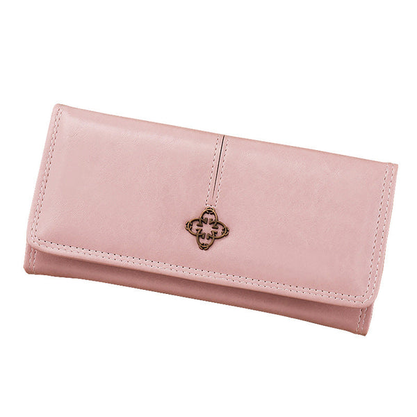 Pink Classic Long Bifold Wallet For Women Large Capacity Card Holder Wallets