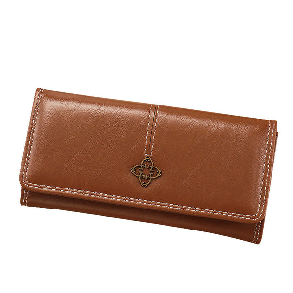 Brown Classic Long Bifold Wallet For Women Large Capacity Card Holder Wallets