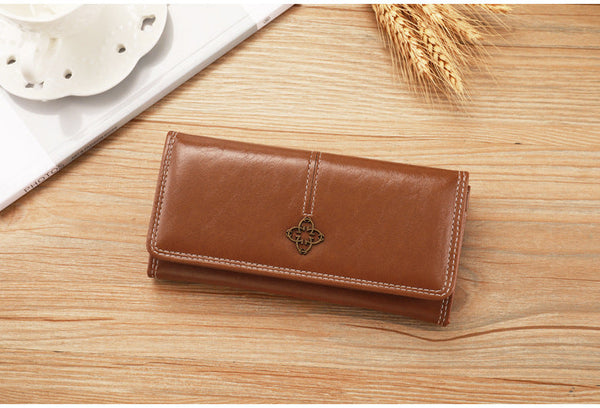 Brown Classic Long Bifold Wallet For Women Large Capacity Card Holder Wallets
