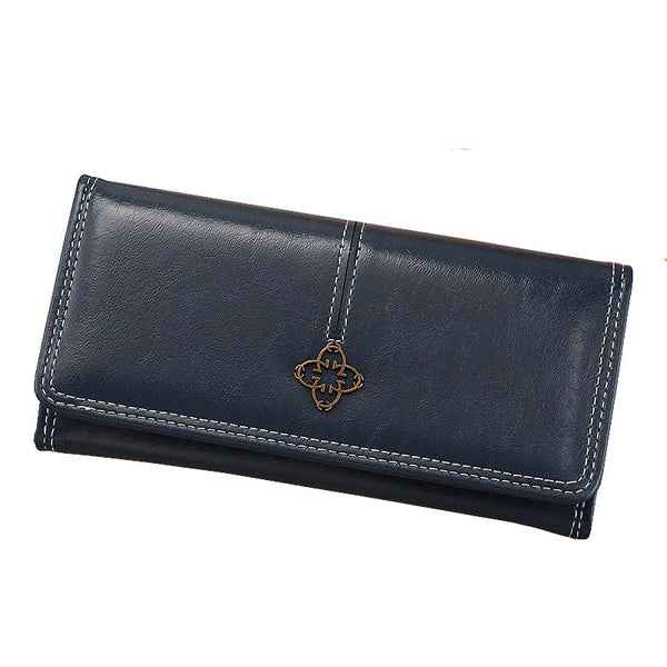 Navy Blue Classic Long Bifold Wallet For Women Large Capacity Card Holder Wallets