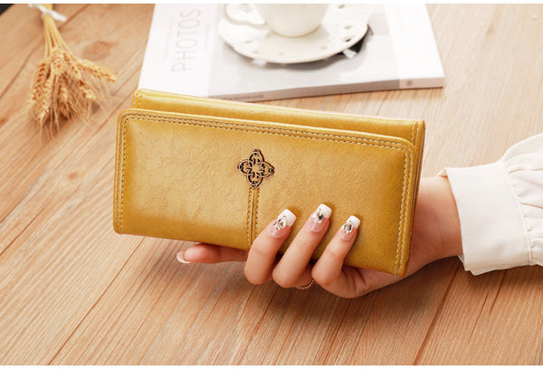 Yellow Classic Long Bifold Wallet For Women Large Capacity Card Holder Stylish Design Wallets