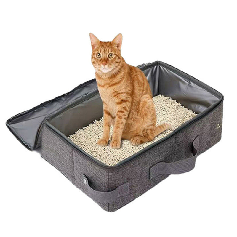 Elosung Light Gray Foldable Box Waterproof Travel Pan For Cats Cat Litter