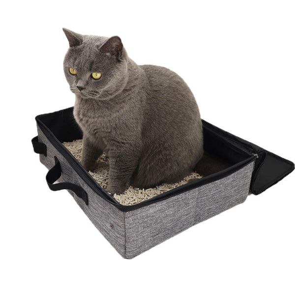 Gray Foldable Box Waterproof Travel Pan For Cats Cat Litter