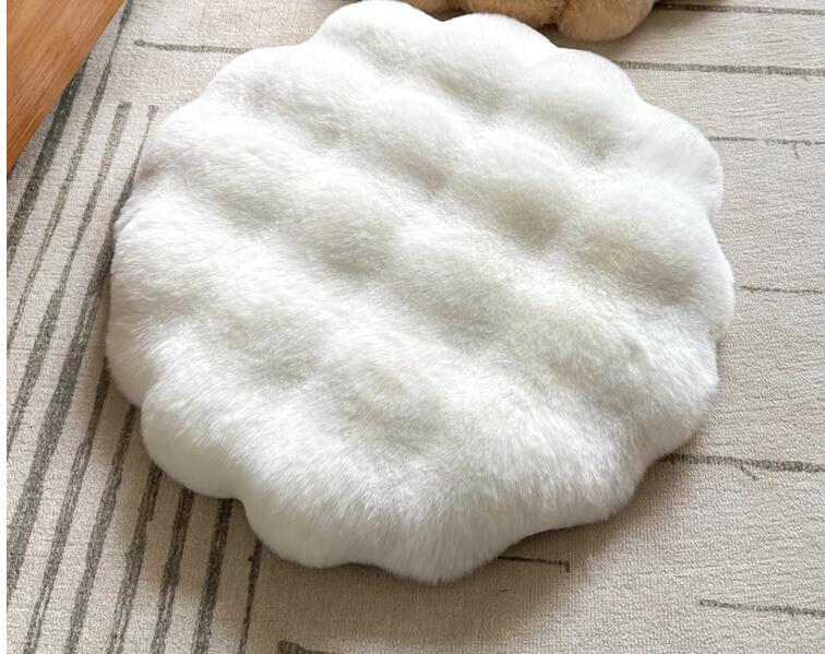White Plush Round Cat Mat Soft Faux Fur Sleeping Pad (40Cm Diameter) Pet Beds