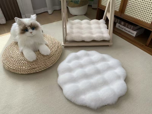 White Plush Round Cat Mat Soft Faux Fur Sleeping Pad (40Cm Diameter) Pet Beds