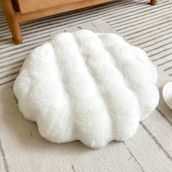 White Plush Round Cat Mat Soft Faux Fur Sleeping Pad (40Cm Diameter) Pet Beds