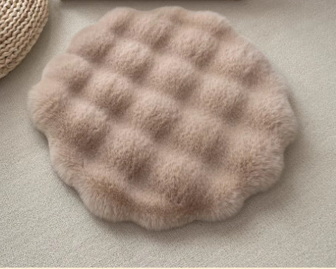 Milk Tea Color Plush Round Cat Mat Soft Faux Fur Sleeping Pad (40Cm Diameter) Pet Beds