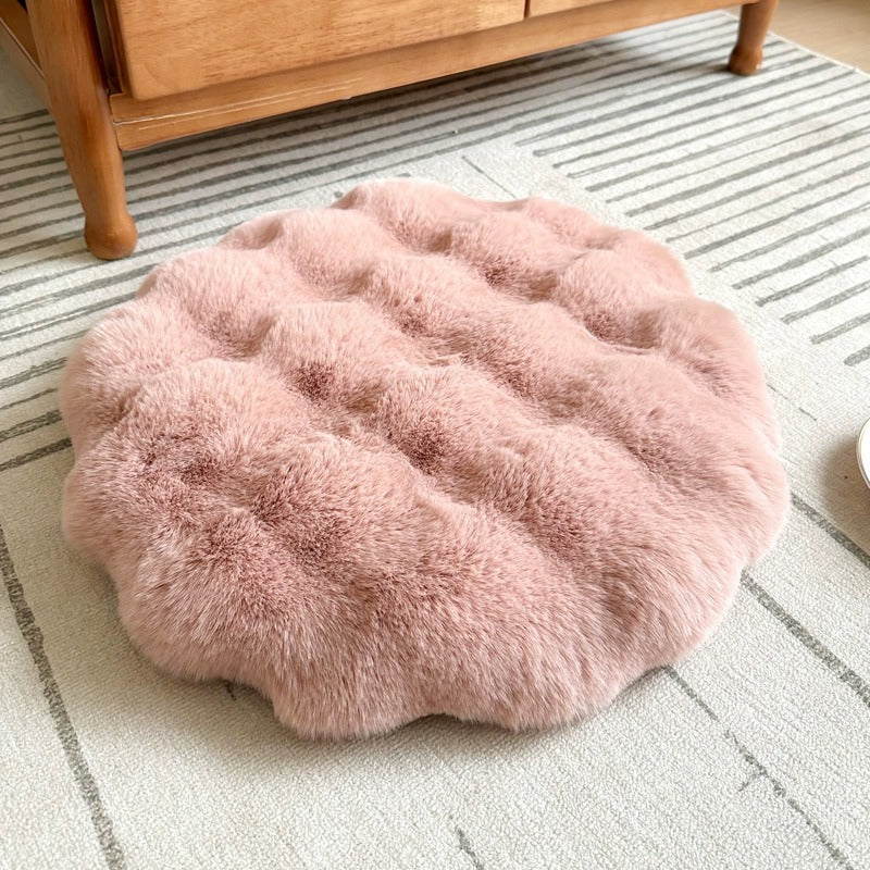 Pink Plush Round Cat Mat Soft Faux Fur Sleeping Pad (40Cm Diameter) Pet Beds