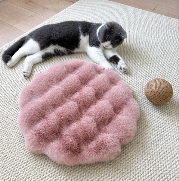 Pink Plush Round Cat Mat Soft Faux Fur Sleeping Pad (40Cm Diameter) Pet Beds