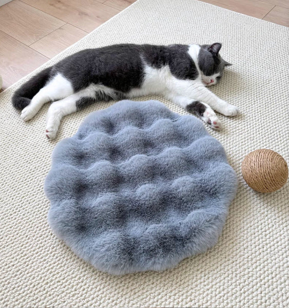 Gray Plush Round Cat Mat Soft Faux Fur Sleeping Pad 40Cm Diameter Pet Beds