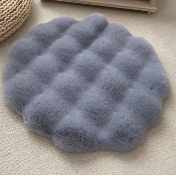 Gray Plush Round Cat Mat Soft Faux Fur Sleeping Pad 40Cm Diameter Pet Beds