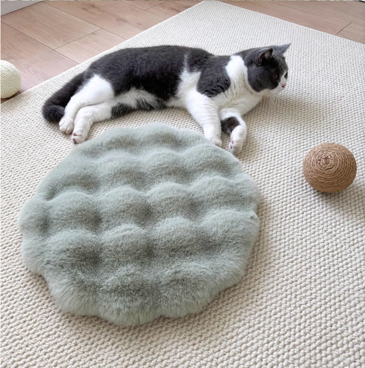 Matcha Color Plush Round Cat Soft Faux Fur Sleeping Pad (40Cm Diameter) Pet Beds