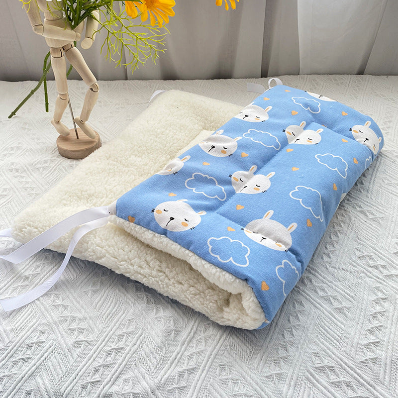 Tie On Cat Cage Platform Pad Rabbit Pattern Blue Background (30X50cm) Cat Houses