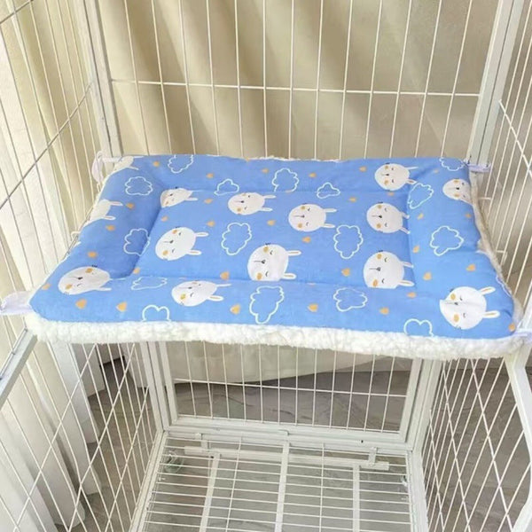 Tie On Cat Cage Platform Pad Rabbit Pattern Blue Background (30X50cm) Cat Houses