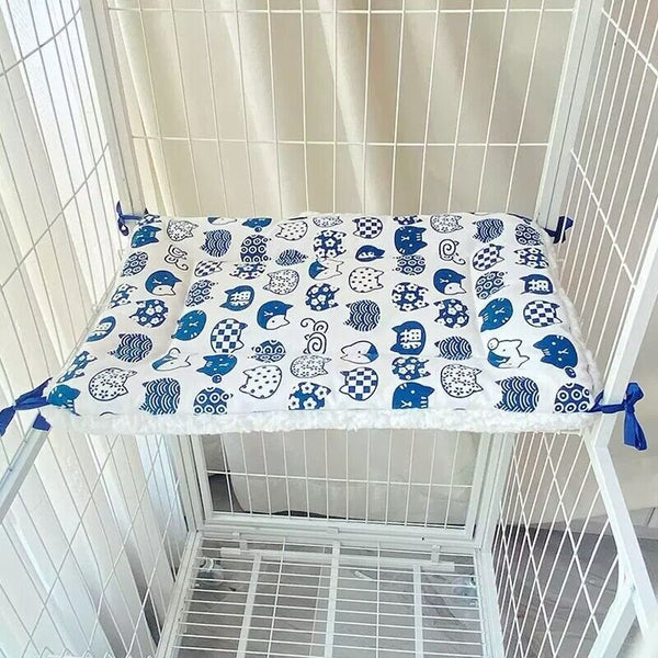 Tie On Cat Cage Platform Pad Blue Cat Pattern On White Background (30X75cm) Pet Beds