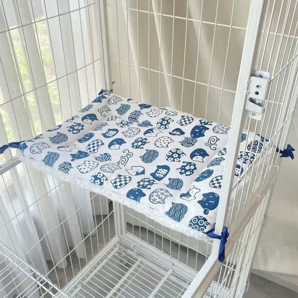 Tie On Cat Cage Platform Pad Blue Cat Pattern On White Background (30X75cm) Pet Beds