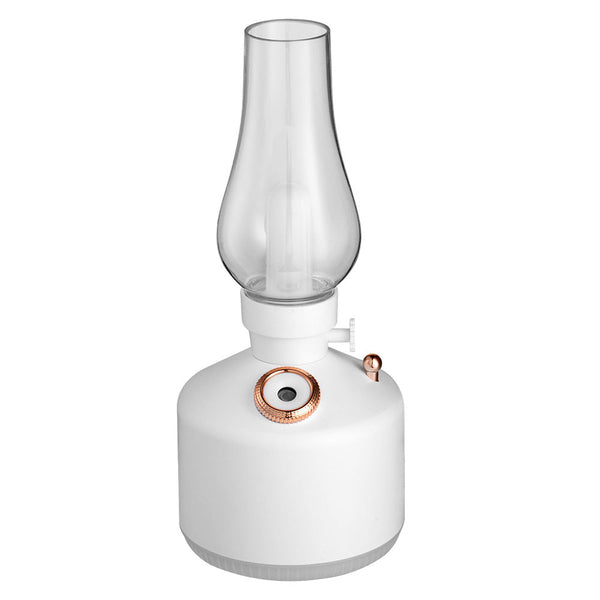 White Retro Kerosene Lamp Humidifier Rechargeable Cool Mist Maker With Dimmable Light Lamps