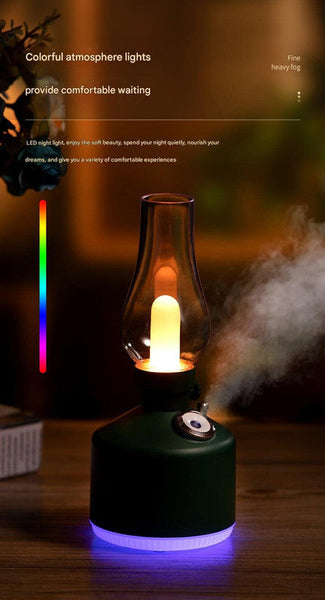 White Retro Kerosene Lamp Humidifier Rechargeable Cool Mist Maker With Dimmable Light Lamps