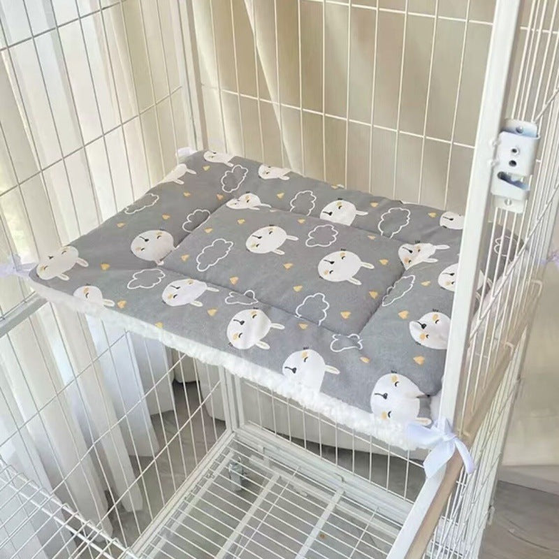 Cat Cage Platform Mat Rabbit Pattern On Gray Background (40X60cm) Pet Beds