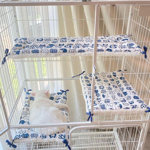 Cat Cage Platform Mat Blue Pattern On White Background (40X60cm) Pet Beds