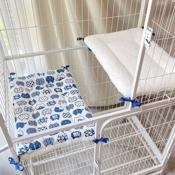 Cat Cage Platform Mat Blue Pattern On White Background (40X60cm) Pet Beds