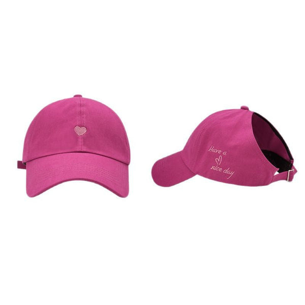 Rose Red Stylish Ponytail Opening Baseball Cap "Have A Nice Day" Embroidery Hats & Headwear