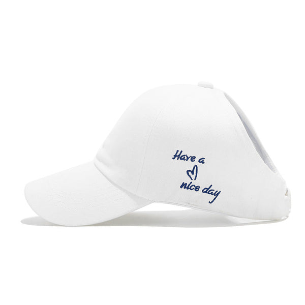 Rose Red Stylish Ponytail Opening Baseball Cap "Have A Nice Day" Embroidery Hats & Headwear