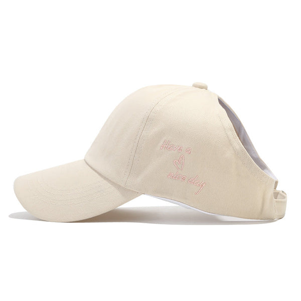 Rose Red Stylish Ponytail Opening Baseball Cap "Have A Nice Day" Embroidery Hats & Headwear