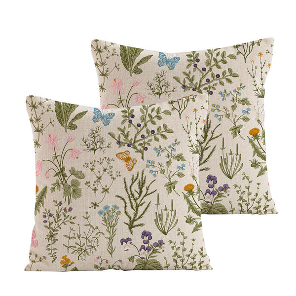 Style 2 Wildflower Linen Pillow Cover Botanical Print Cushion Case (One Pair: 45X45cm) Pillow Cases