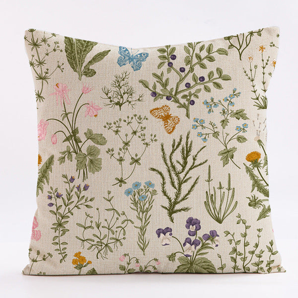 Style 4 Wildflower Linen Pillow Cover Botanical Print Cushion Case (Three Piece Set: 45X45cm) Pillow Cases