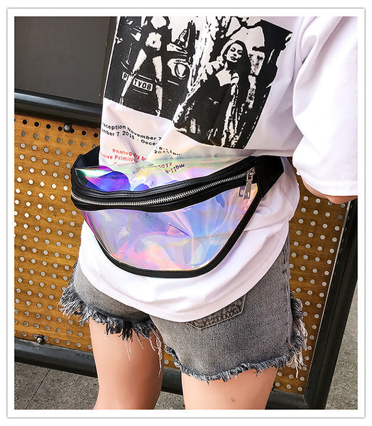 Black Transparent Waist Bag Shiny Laser Crossbody Waist Packs & Bags