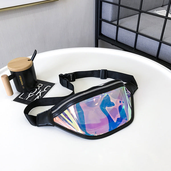 Black Transparent Waist Bag Shiny Laser Crossbody Waist Packs & Bags
