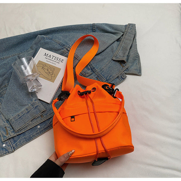 Black Casual Nylon Drawstring Bucket Bag Adjustable Strap Crossbody Purse Women's Bags & Handbags