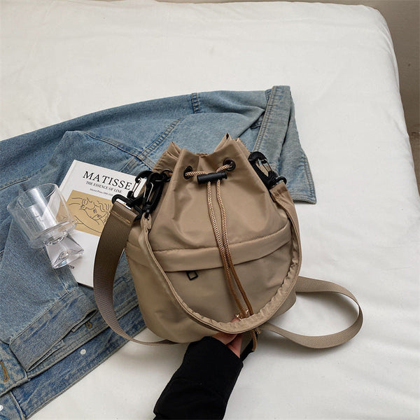 Black Casual Nylon Drawstring Bucket Bag Adjustable Strap Crossbody Purse Women's Bags & Handbags