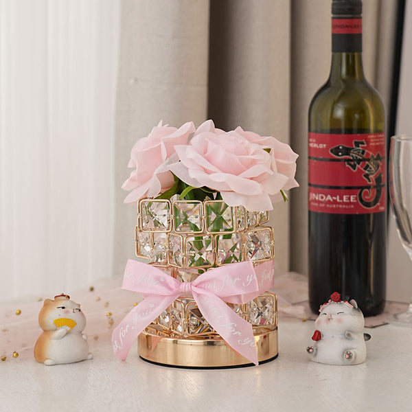 Pink Rose Led Crystal Flower Table Lamp Usb Rechargeable Touch Control Night Light Lamps
