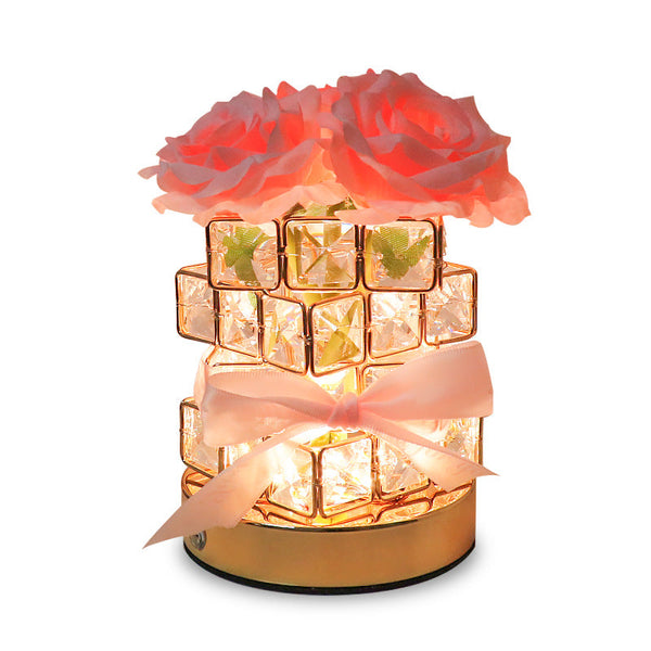 Pink Rose Led Crystal Flower Table Lamp Usb Rechargeable Touch Control Night Light Lamps